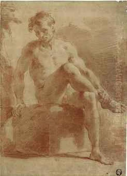 A Seated Male Nude Oil Painting by Gaetano Gandolfi