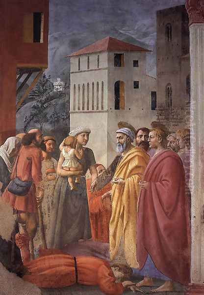 The Distribution of Alms and the Death of Ananias Oil Painting by Masaccio (Tommaso di Giovanni)