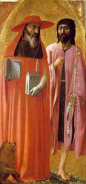 St Jerome and St John the Baptist 1428 Oil Painting by Masaccio (Tommaso di Giovanni)