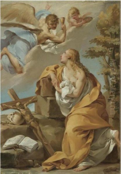 An Angel Appearing To The Penitent St. Mary Magdalene Oil Painting by Gaetano Gandolfi