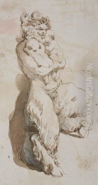 A Satyr Holding A Child Oil Painting by Gaetano Gandolfi