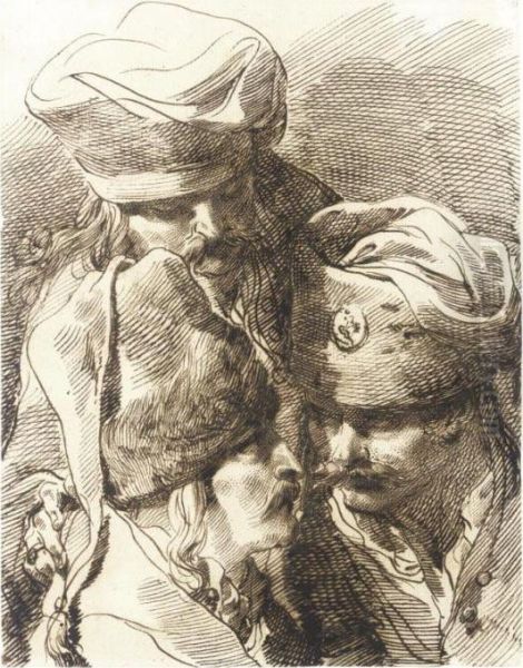 Heads Of Men Wearing Hats Oil Painting by Gaetano Gandolfi