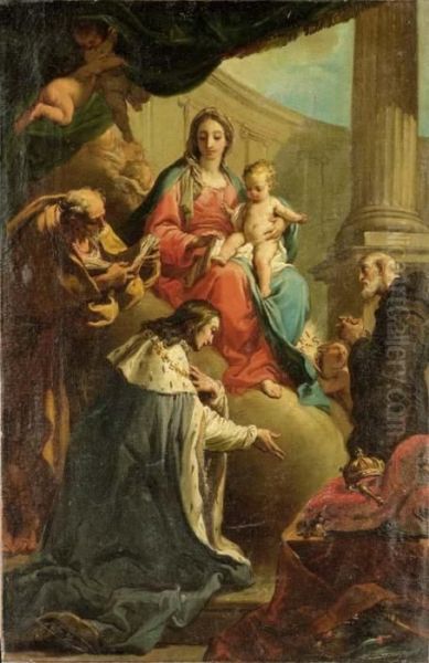 Madonna Col Bambino E I Santi Giuseppe, Francesco Di Paola E Ludovico Di Francia Oil Painting by Gaetano Gandolfi