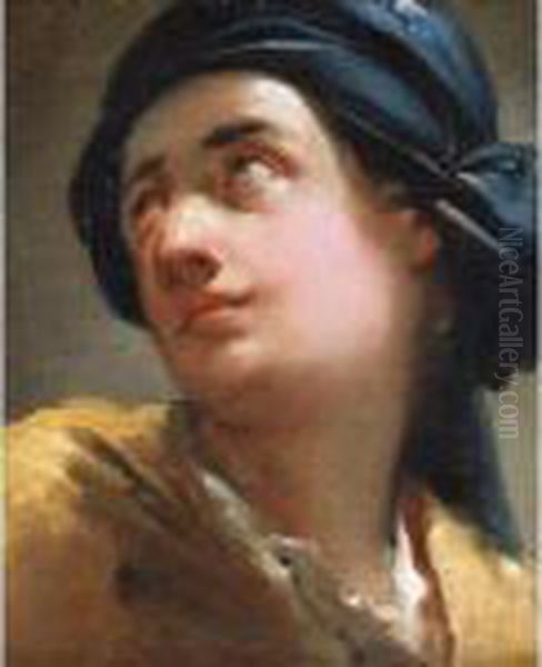 Portrait Of A Young Man, Head And Shoulders, Wearing A Blue Scarf Oil Painting by Gaetano Gandolfi