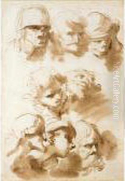 Sheet Of Studies Of Heads Oil Painting by Gaetano Gandolfi