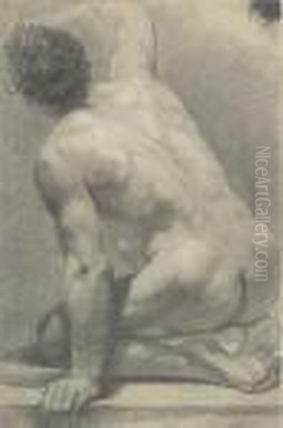 A Kneeling Nude Seen From Behind Oil Painting by Gaetano Gandolfi