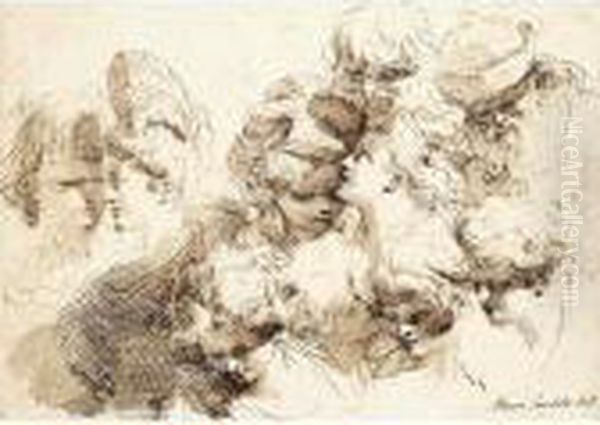 A Sheet Of Studies Of Heads Oil Painting by Gaetano Gandolfi