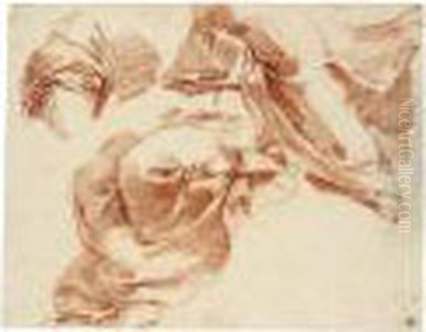 Studies For The Draperies Of A 
Seated Figure And A Separate Study For A Draped Left Elbow Oil Painting by Gaetano Gandolfi