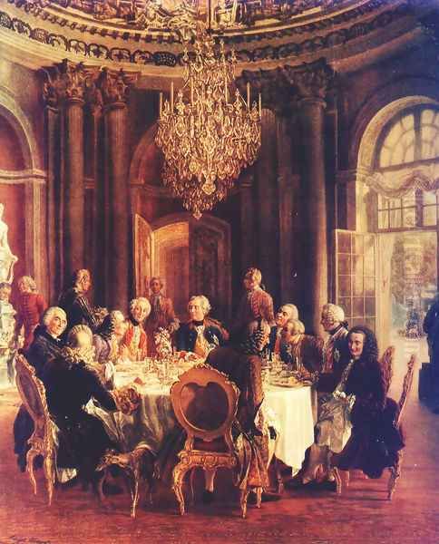 Voltaire in the court of Frederick II of Prussia Oil Painting by Adolph von Menzel