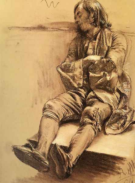 Schlafender (Man Asleep) Oil Painting by Adolph von Menzel