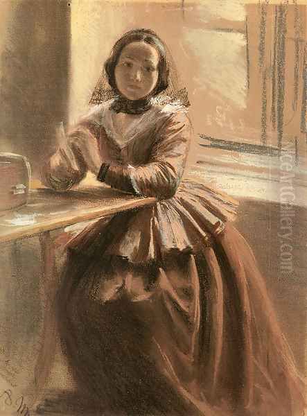 Emilie, Die Schwester Menzels (Emilie, The Artist's Sister) Oil Painting by Adolph von Menzel