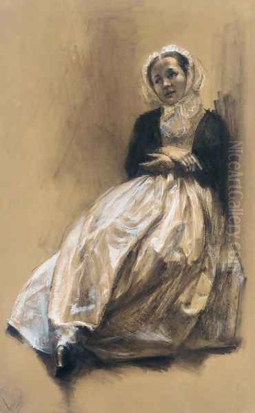 Emilie, the Artist's Sister (Emilie, Menzels Schwester) Oil Painting by Adolph von Menzel