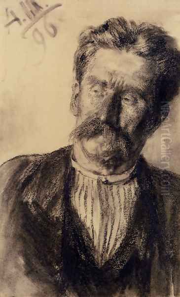 Head Of A Man Oil Painting by Adolph von Menzel