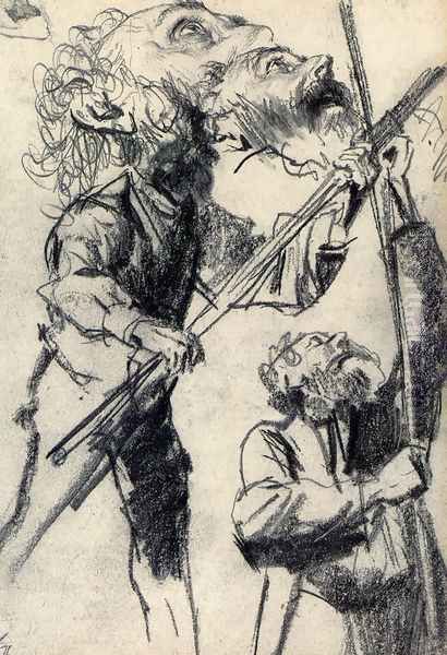 Study Of A Male, Three Views Oil Painting by Adolph von Menzel