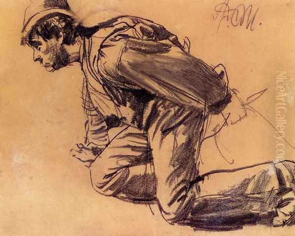 Study Of A Laboror Oil Painting by Adolph von Menzel