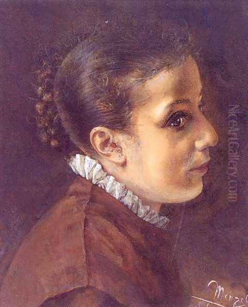 Head of a Girl 1851 Oil Painting by Adolph von Menzel