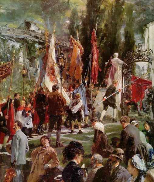 Corpus Christi procession in Hofgastein, detail Oil Painting by Adolph von Menzel