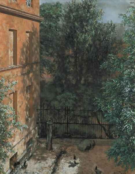 View into a Little Yard (Blick in einen kleinen Hof) Oil Painting by Adolph von Menzel