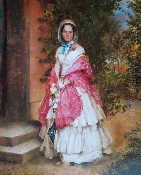 Clara Schmidt von Knobelsdorff ready to go out Oil Painting by Adolph von Menzel