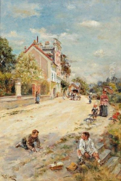 Scene De Rue De Village Oil Painting by Eduardo Leon Garrido