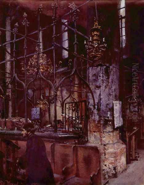 Old synagogue at Prague Oil Painting by Adolph von Menzel