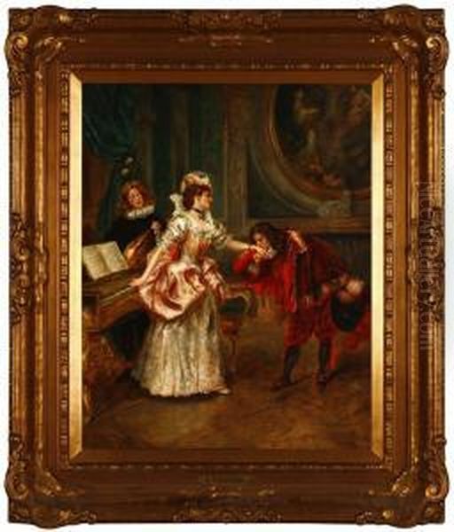 Figures In A Musicparlor Oil Painting by Eduardo Leon Garrido