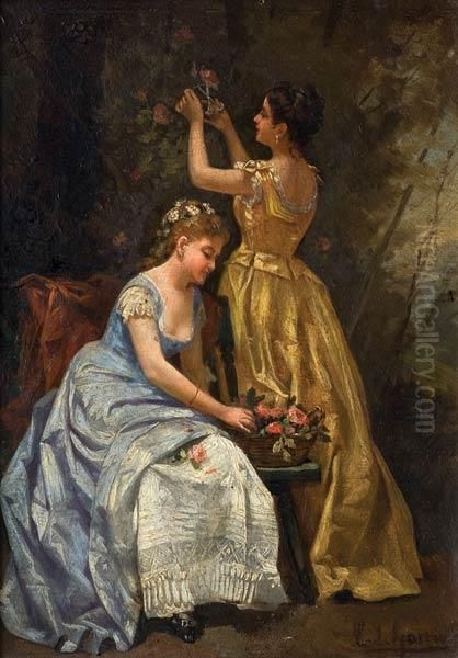 Floristas Oil Painting by Eduardo Leon Garrido