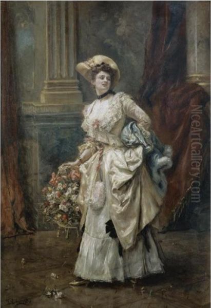 Dama Con Flores (lady With Flowers) Oil Painting by Eduardo Leon Garrido