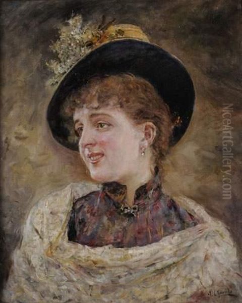 Jeune Elegante Au Chapeau Fleuri Oil Painting by Eduardo Leon Garrido