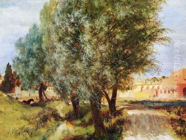 Construction site with willows Oil Painting by Adolph von Menzel