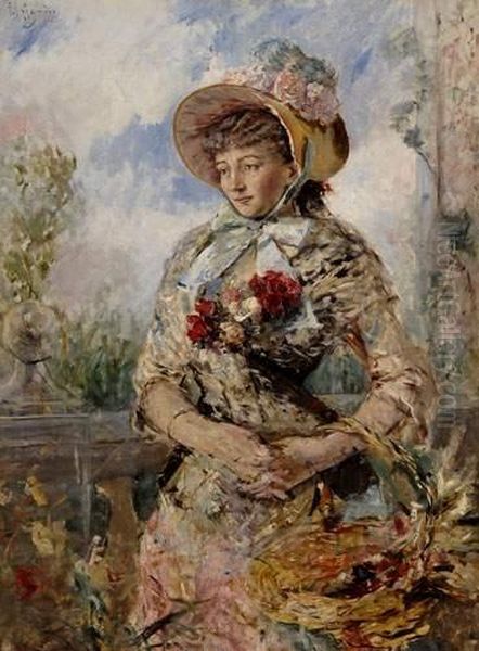 Jeune Elegante Au Chapeau Fleuri Oil Painting by Eduardo Leon Garrido