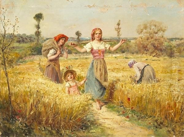 Peasant Girls Harvesting In A Field by Eduardo Leon Garrido