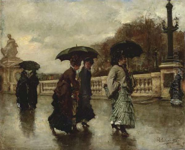 Elegantes Sous La Pluie Oil Painting by Eduardo Leon Garrido