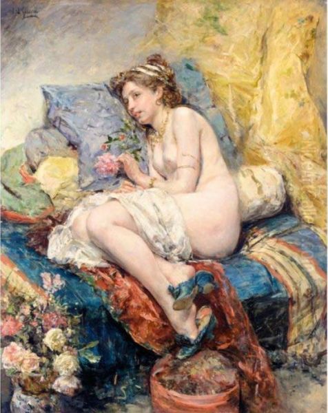 El Descanso (the Model's Repose) Oil Painting by Eduardo Leon Garrido