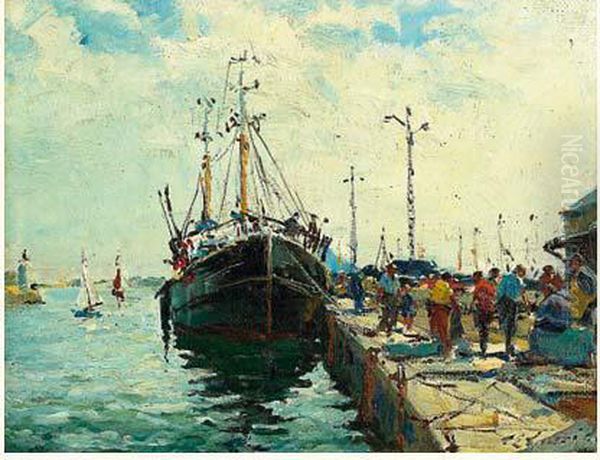 L'arrivee Du Poisson, St Vaast La Hougue Oil Painting by Eduardo Leon Garrido