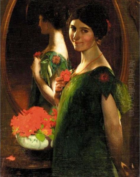 Lady In Front Of A Mirror Oil Painting by Eduardo Leon Garrido