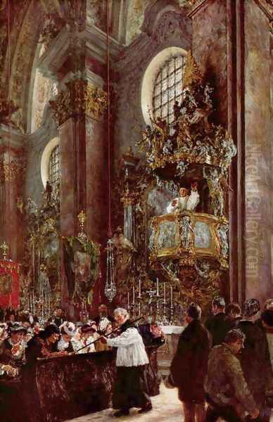 Pulpit sermon at the church at Innsbruck Oil Painting by Adolph von Menzel