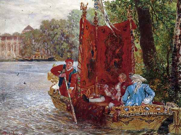 Water transport in Rheinsberg Oil Painting by Adolph von Menzel