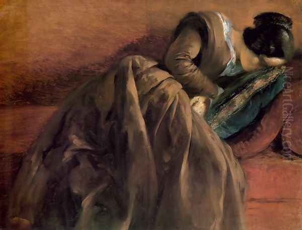 Sister Emily Sleeping c. 1848 Oil Painting by Adolph von Menzel