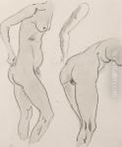 Study Of Female Nude Oil Painting by Henri Gaudier-Brzeska