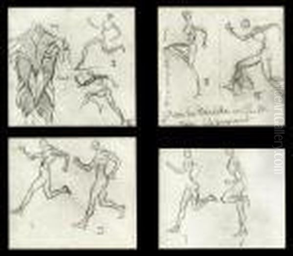 Studies Of Athletes Oil Painting by Henri Gaudier-Brzeska