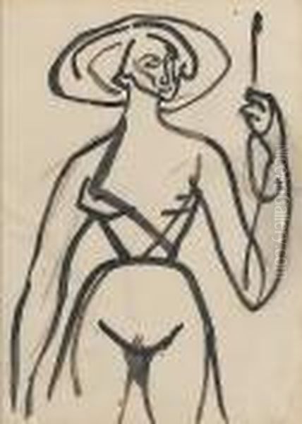 Female Nude Oil Painting by Henri Gaudier-Brzeska