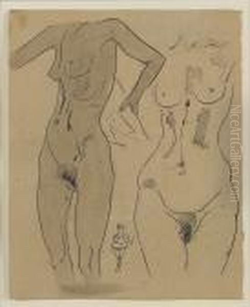 Study Of Two Female Nudes Oil Painting by Henri Gaudier-Brzeska