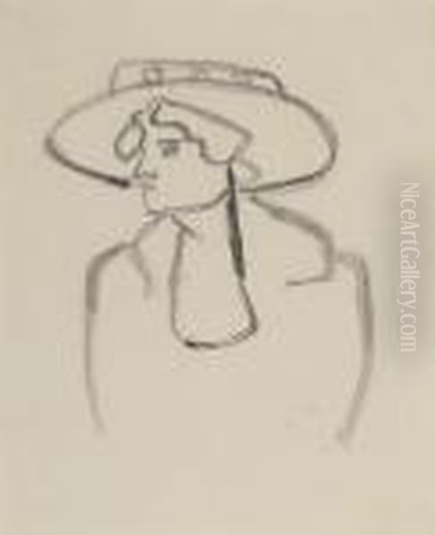 Woman With A Wide-brimmed Hat Oil Painting by Henri Gaudier-Brzeska