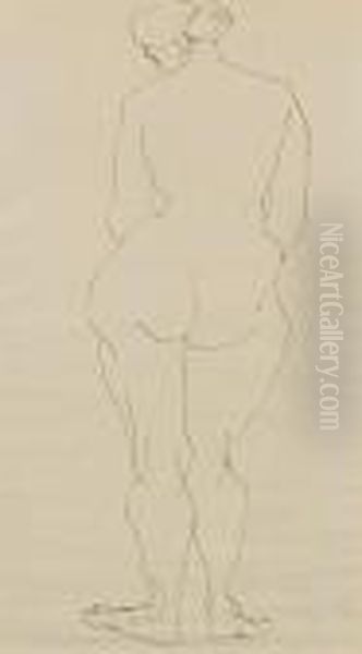 Standing Female Nude - Back View Oil Painting by Henri Gaudier-Brzeska