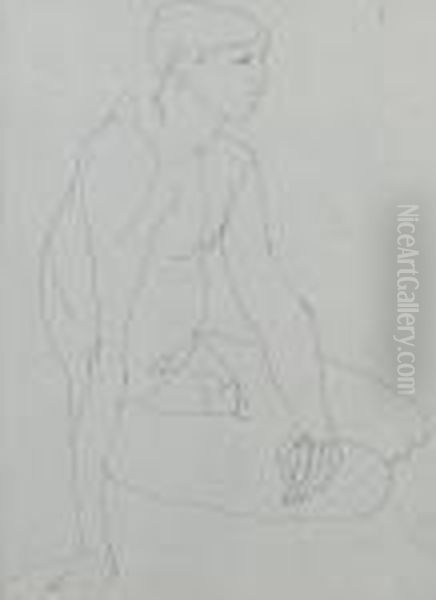 Seated Male Nude Oil Painting by Henri Gaudier-Brzeska