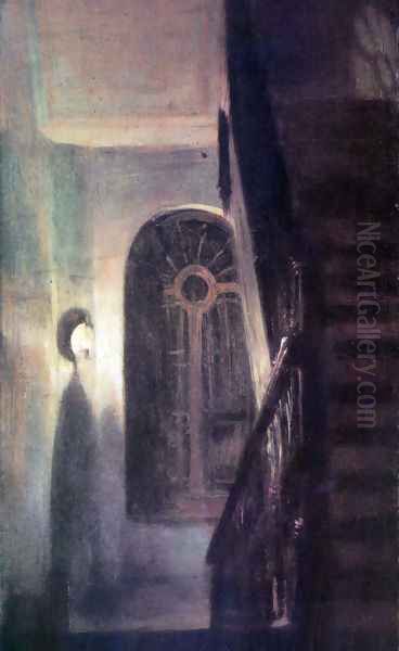 Stair hall lighting at night Oil Painting by Adolph von Menzel