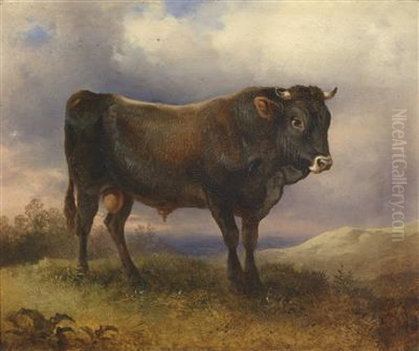 A Bull Oil Painting by Friedrich Gauermann