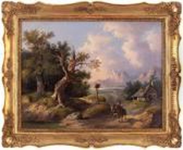 Landschaft Mit Pferdegespann Oil Painting by Friedrich Gauermann