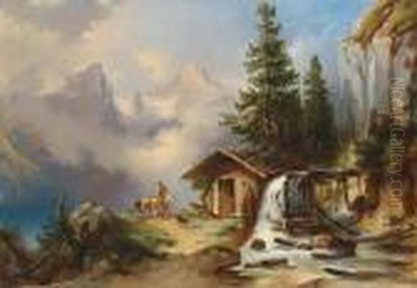 Circle On The Mountain Oil Painting by Friedrich Gauermann